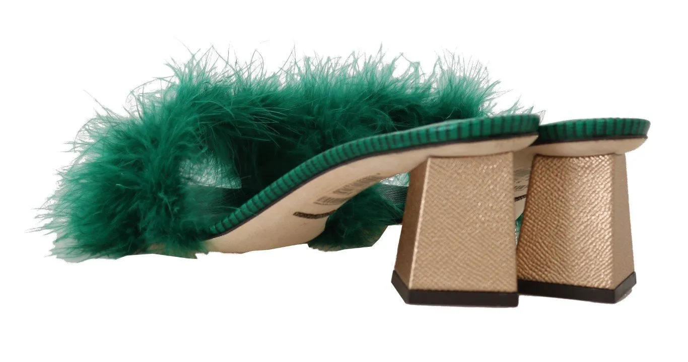 Green Iguana Leather Feather Slides