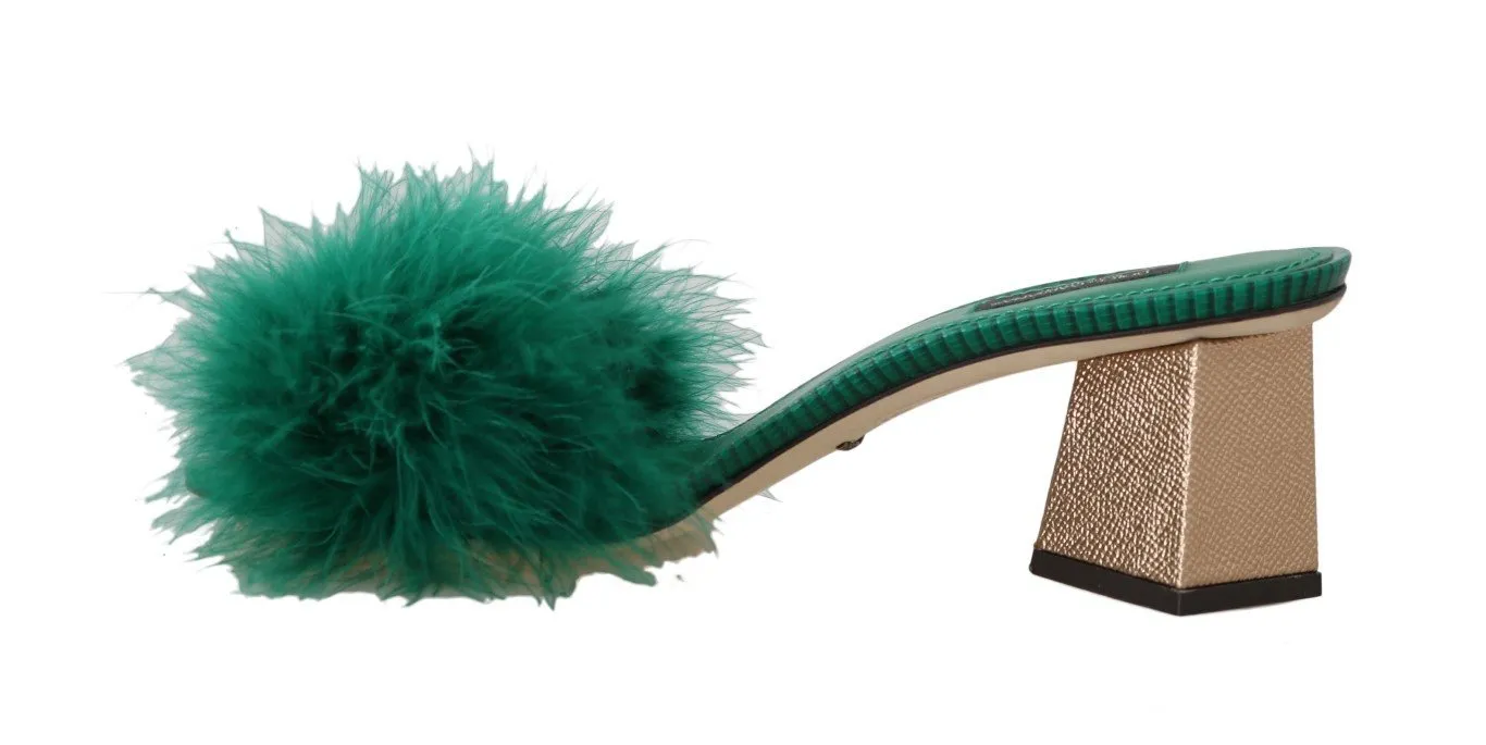 Green Iguana Leather Feather Slides