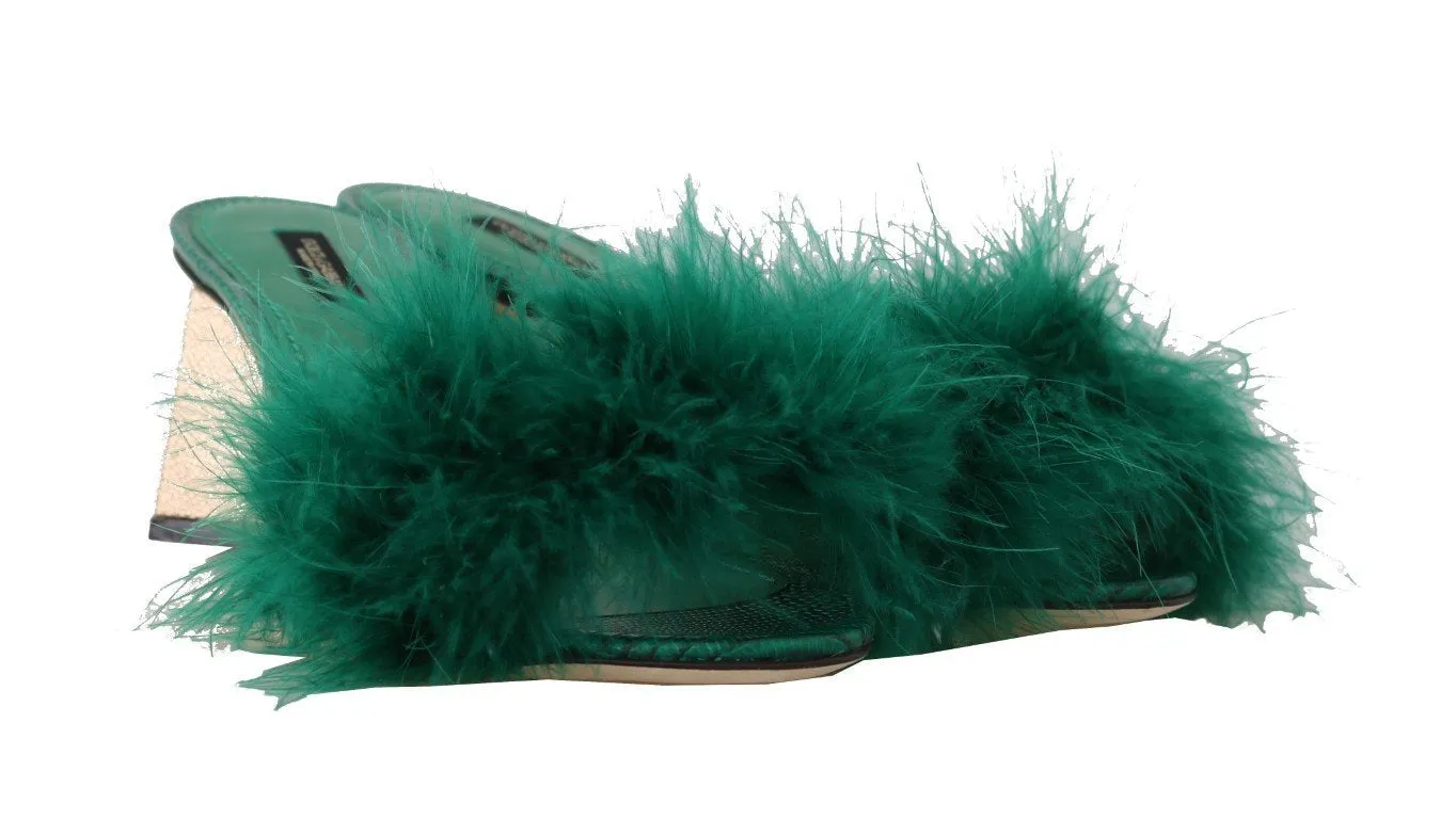 Green Iguana Leather Feather Slides