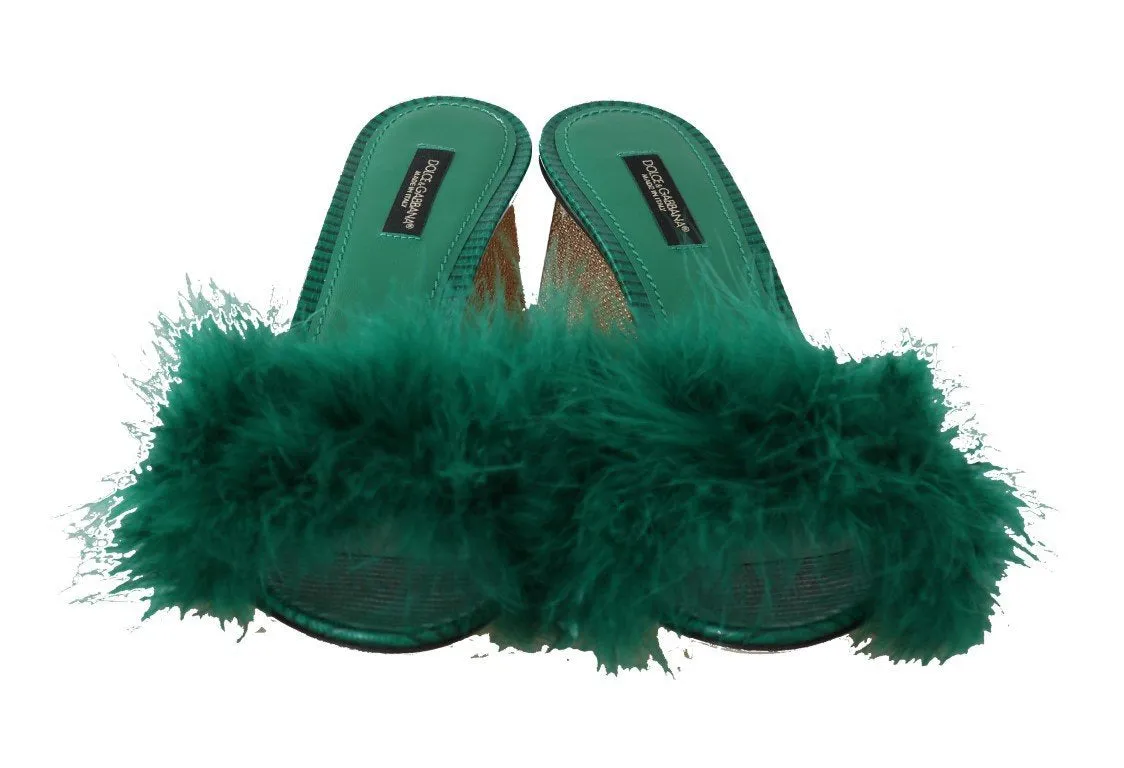 Green Iguana Leather Feather Slides