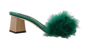 Green Iguana Leather Feather Slides