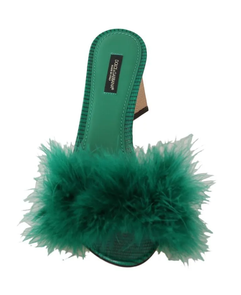 Green Iguana Leather Feather Slides