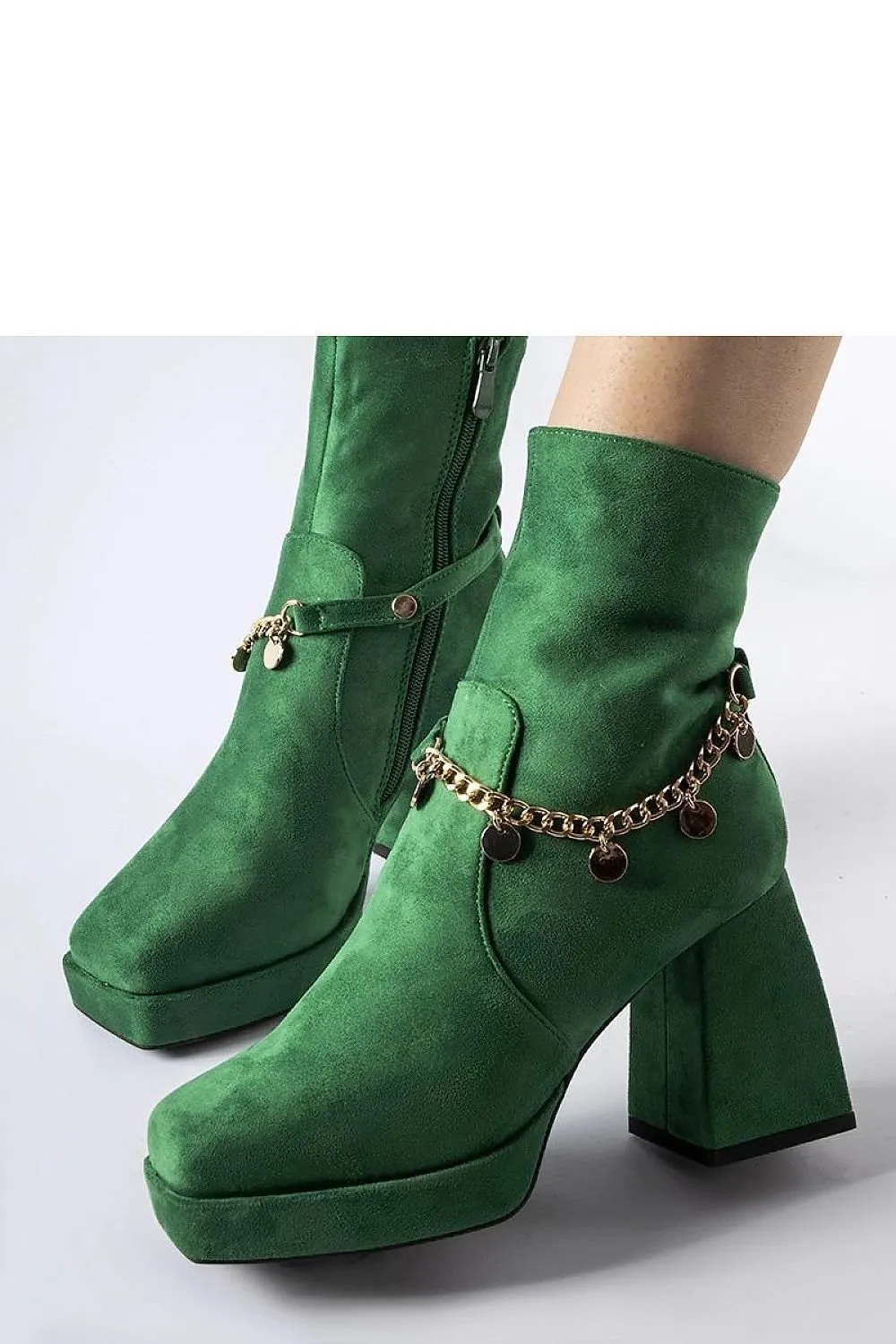 Green lined ankle heel boots