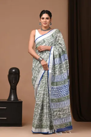 Green Nayantara Style Linen Saree