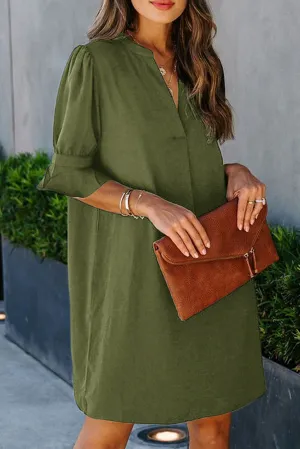 Green Ruffled Sleeve Shift Dress