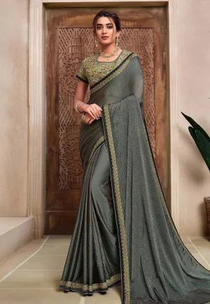 Green Two Tone Zari Embroidered Silk Saree