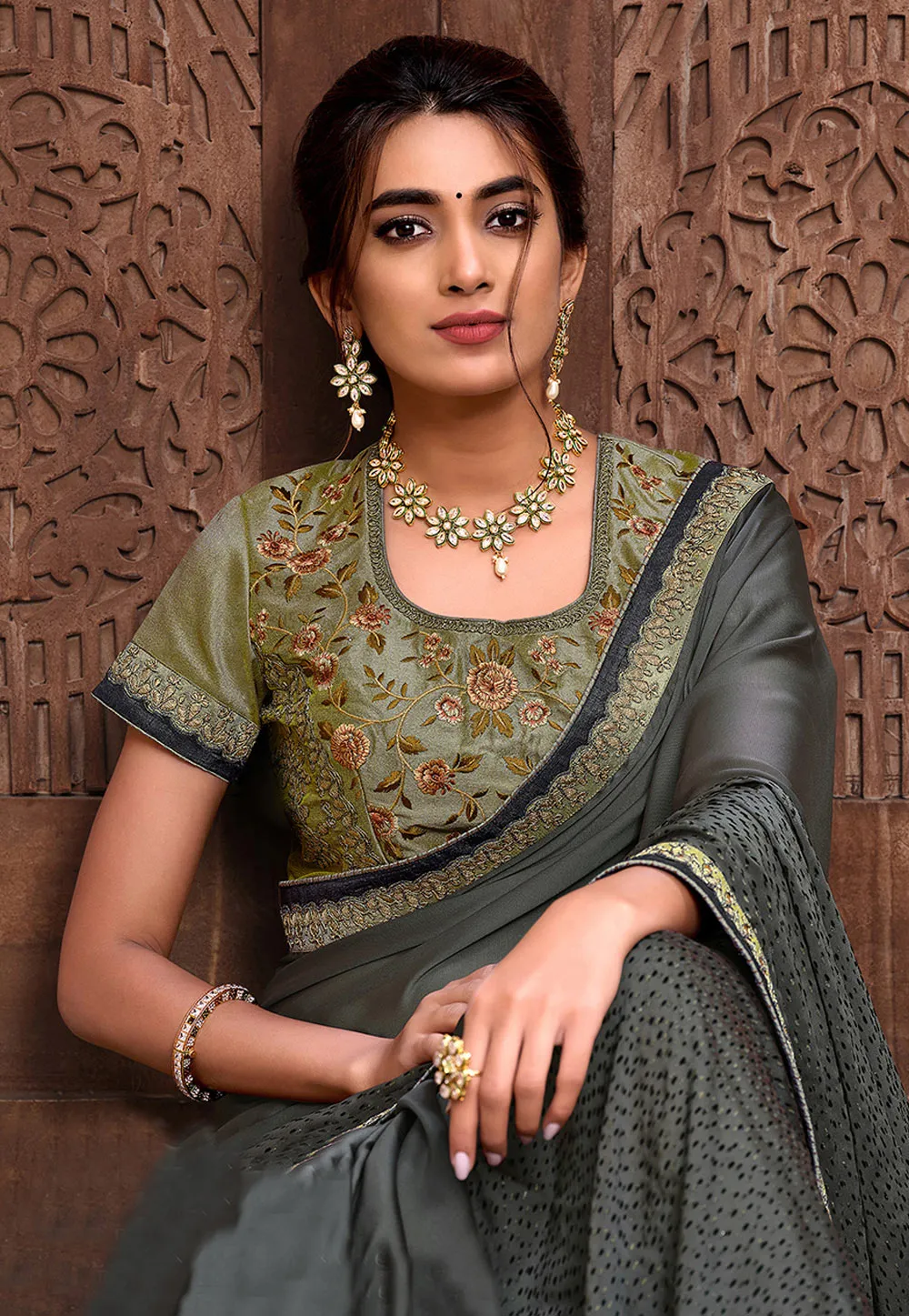 Green Two Tone Zari Embroidered Silk Saree
