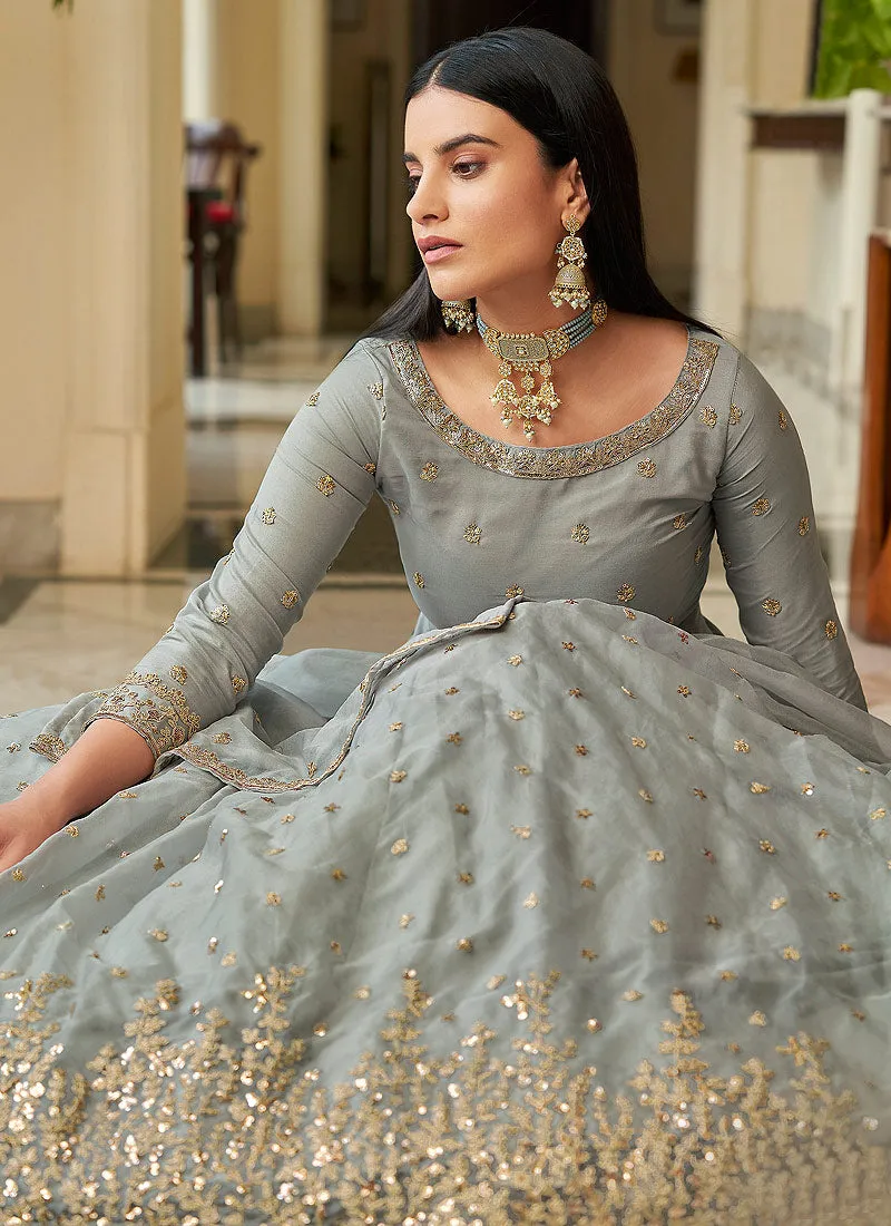 Grey Sequence Embroidered Indian Wedding Lehenga