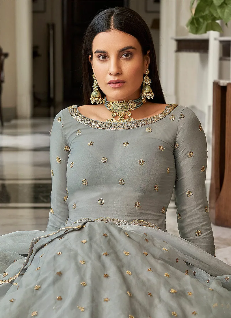 Grey Sequence Embroidered Indian Wedding Lehenga