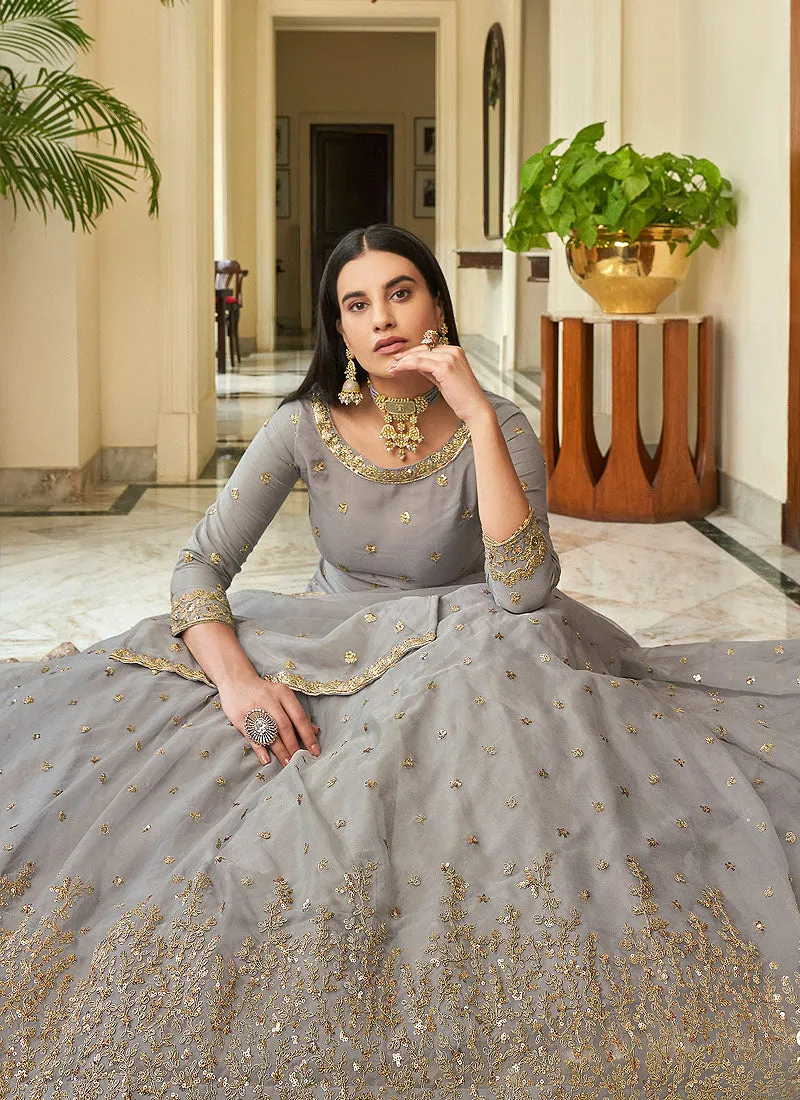 Grey Sequence Embroidered Indian Wedding Lehenga