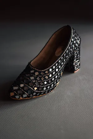 Hand Embroidered Black Pumps