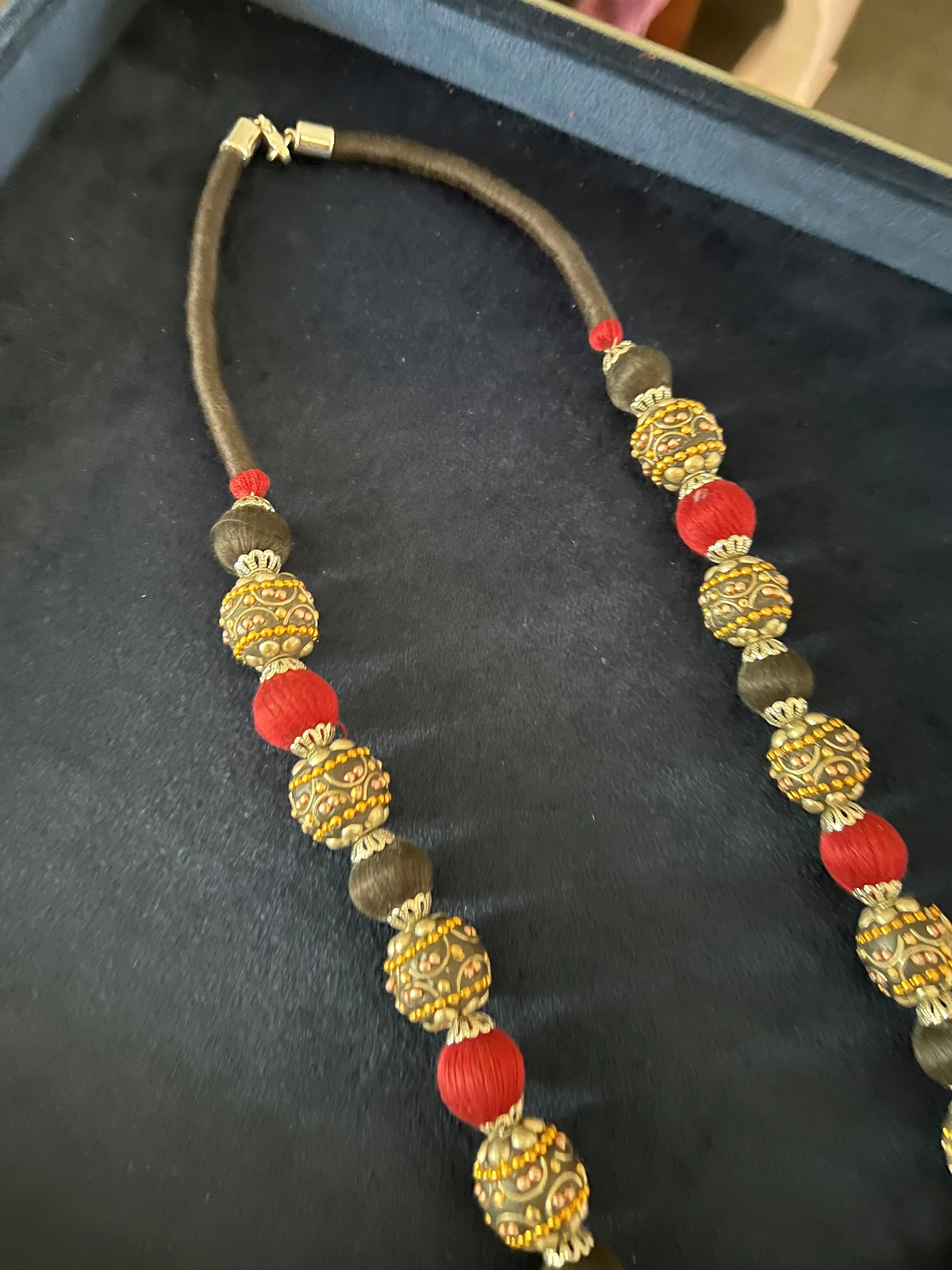 Handmade Brass and Thread Bead Statement Necklace for Stylish Casual Outings