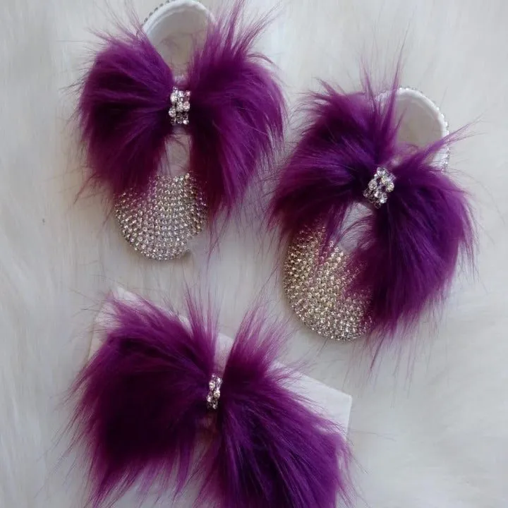 Handmade Cute Bling Baby Fur Shoes and Headband
