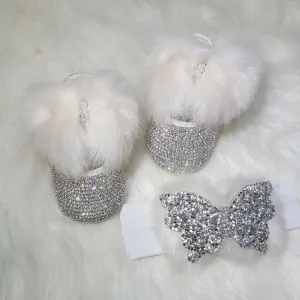 Handmade Cute Bling Baby Fur Shoes and Headband