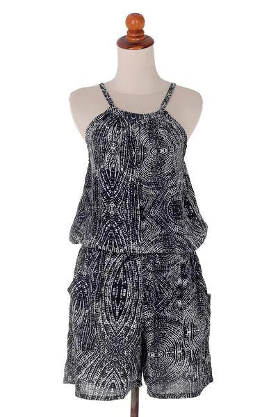 Handmade Indonesian Black & White Rayon Romper