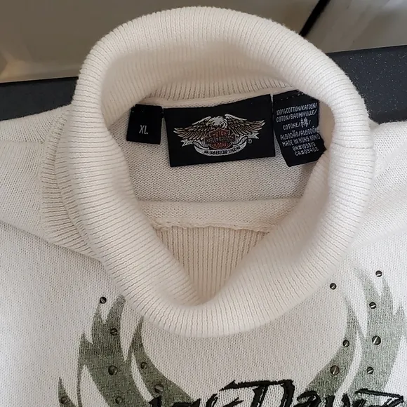 Harley Davidson Cream Pullover‎ Turtle Neck Sweater Cotton Women's Size L