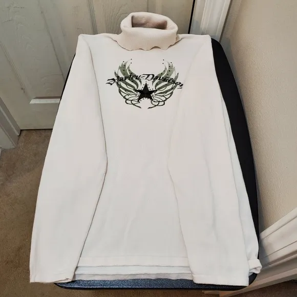 Harley Davidson Cream Pullover‎ Turtle Neck Sweater Cotton Women's Size L
