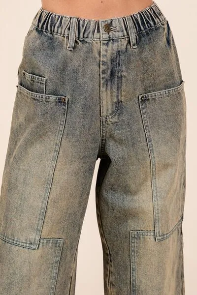 Hazel Blues® |  Mittoshop Washed Wide Leg Jeans with Pockets
