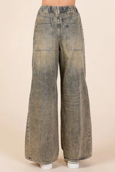 Hazel Blues® |  Mittoshop Washed Wide Leg Jeans with Pockets