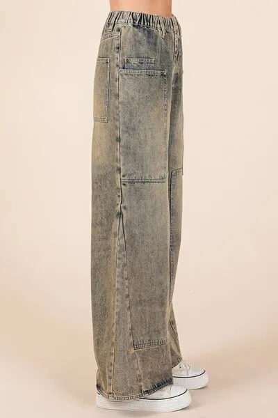 Hazel Blues® |  Mittoshop Washed Wide Leg Jeans with Pockets