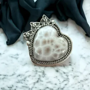 HEART Natrolite Solid 925 Sterling Silver Ring 5