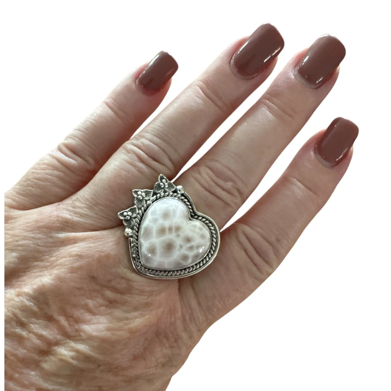 HEART Natrolite Solid 925 Sterling Silver Ring 5