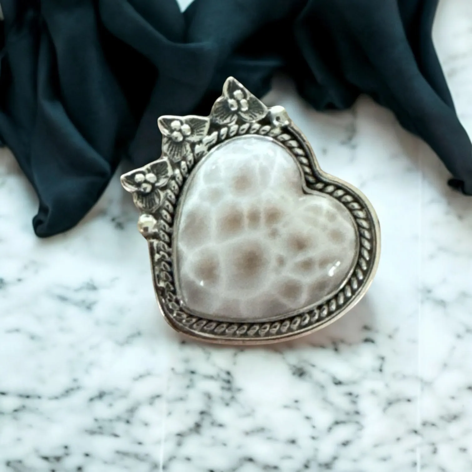 HEART Natrolite Solid 925 Sterling Silver Ring 5