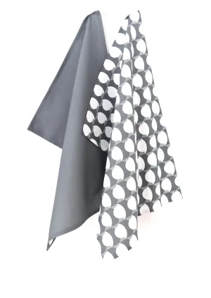 Hercule Linen Cotton Tea Towel (18.5x25) – Set of 2 (Patterned Charcoal & Solid Charcoal)
