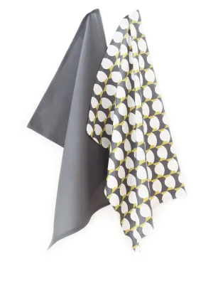 Hercule Linen Cotton Tea Towel (18.5x25) – Set of 2 (Patterned Moss & Solid Charcoal)