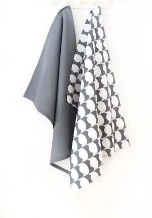 Hercule Linen Cotton Tea Towel (18.5x25) – Set of 2 (Patterned Powder Blue & Solid Charcoal)