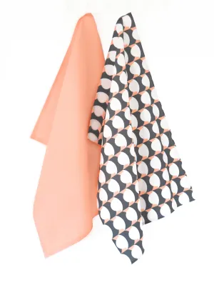 Hercule Linen Cotton Tea Towel (18.5x25) – Set of 2 (Patterned Salmon & Solid Salmon)