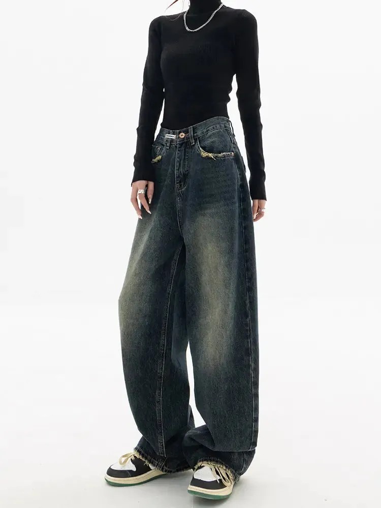 High Waist Vintage Style Wide Leg Jeans