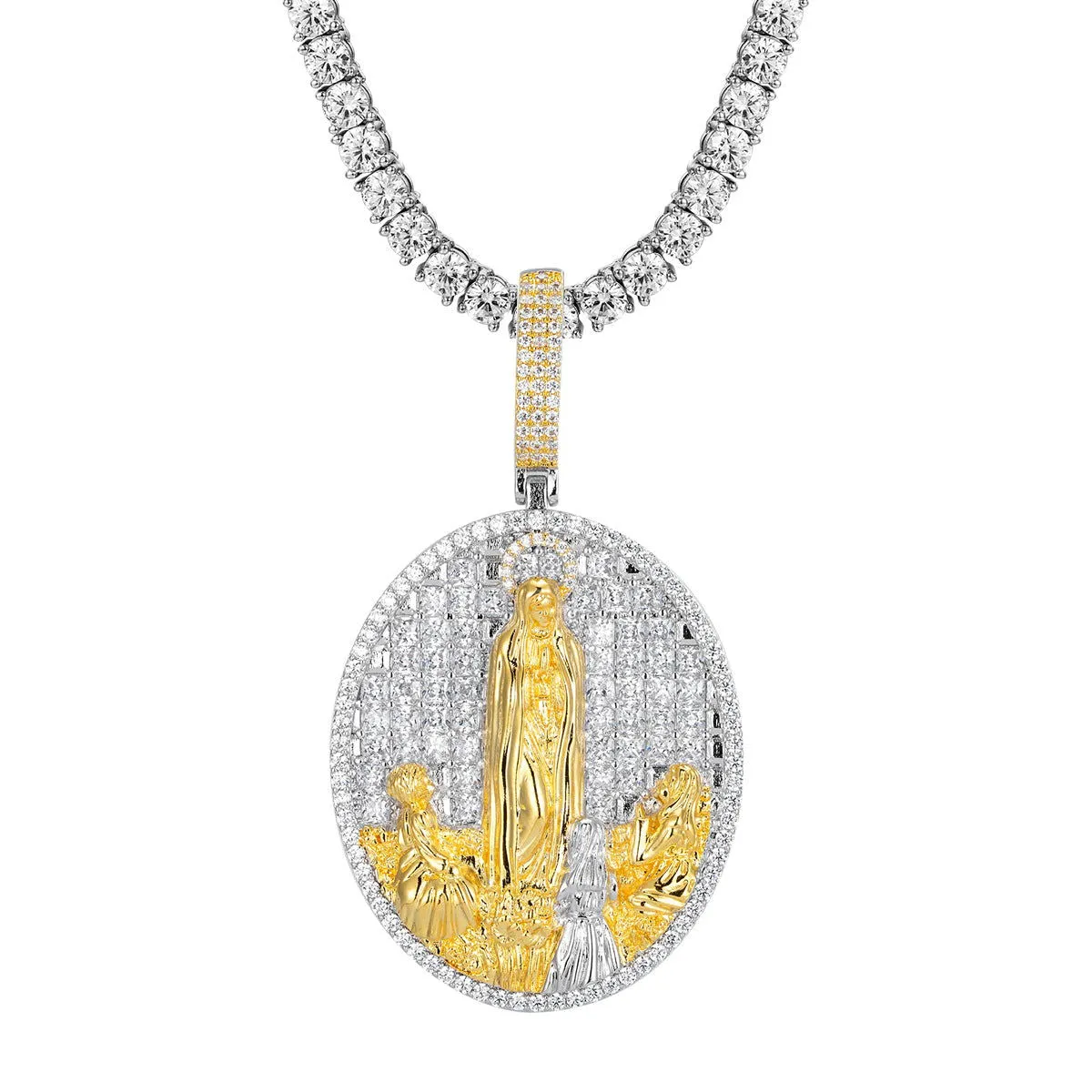 Holy Mother Mary Religious Men's Custom Icy Designer Pendant
