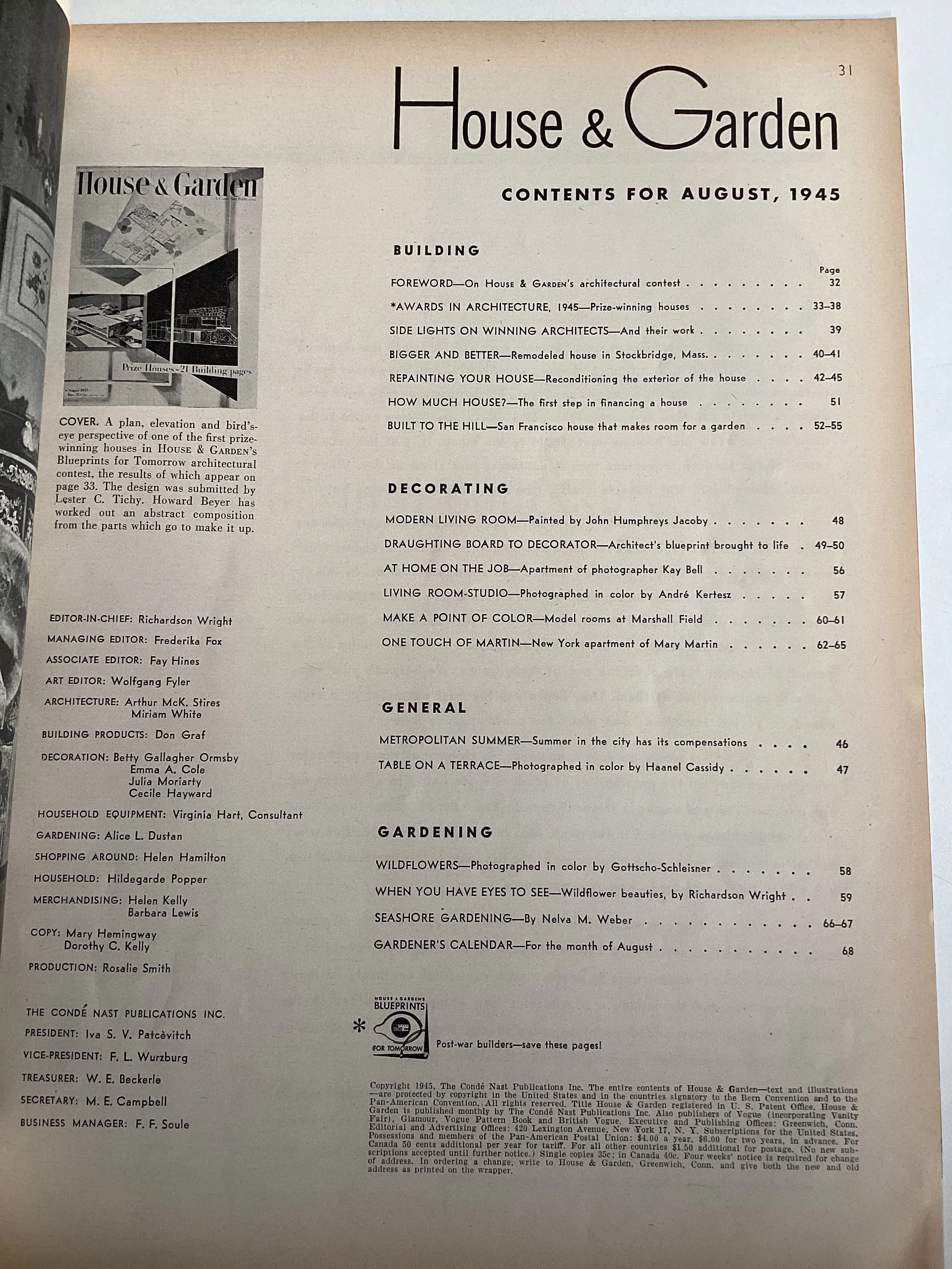 House & Garden magazine August 1945
