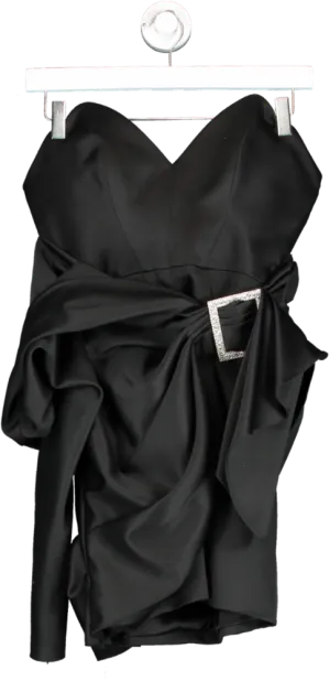 House of CB Black Long Sleeve Off The Shoulder Mini Dress With Dimante Buckle UK S