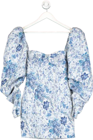 House of CB Blue Jacquard Floral Off The Shoulder Mini Dress UK S