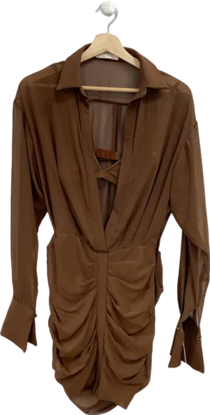 House of CB Brown Sheer Ruched Shirt Dress with Matching Bra XS