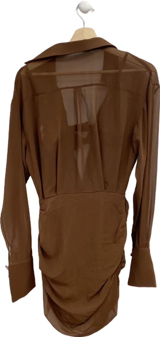 House of CB Brown Sheer Ruched Shirt Dress with Matching Bra XS