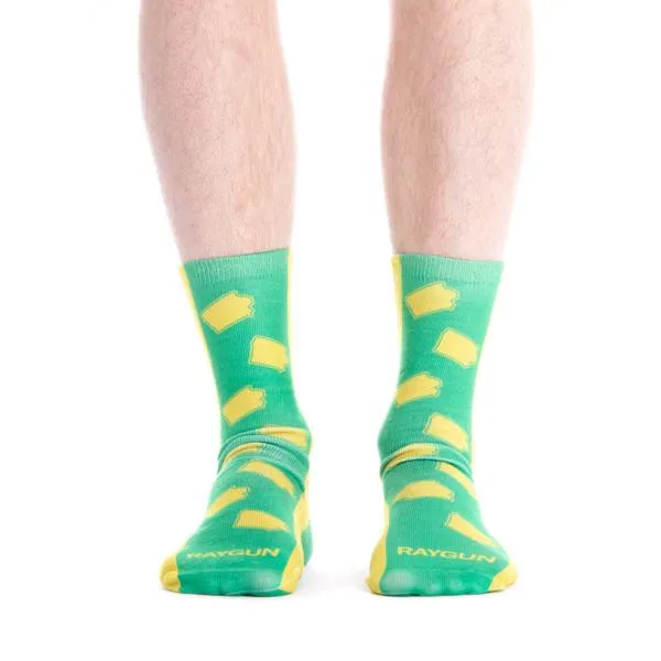 Iowa Outline Socks - Green/Yellow