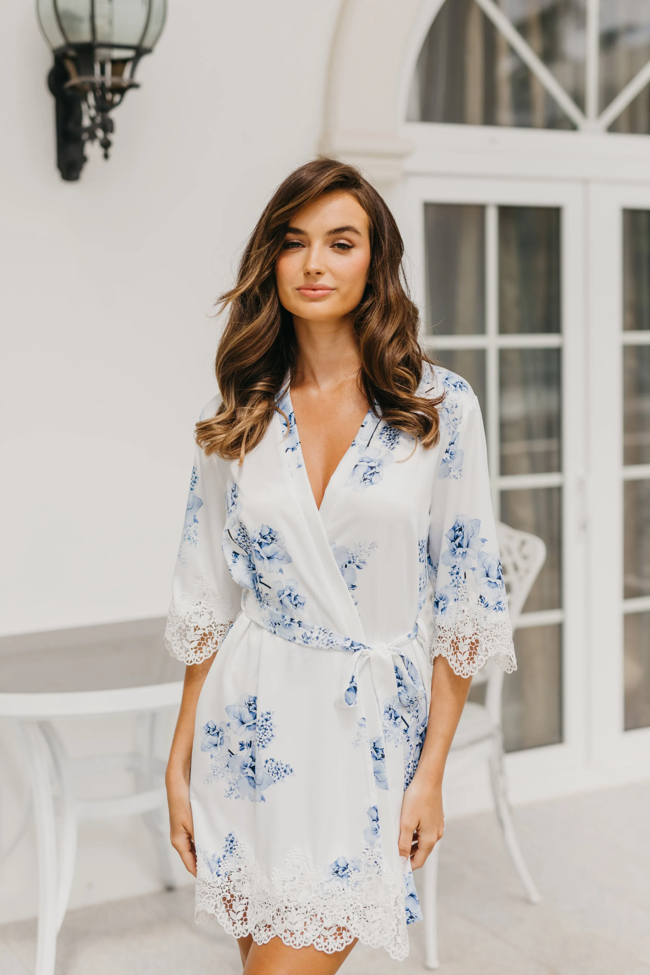 Ivana Bleu De Fleur Printed Robe