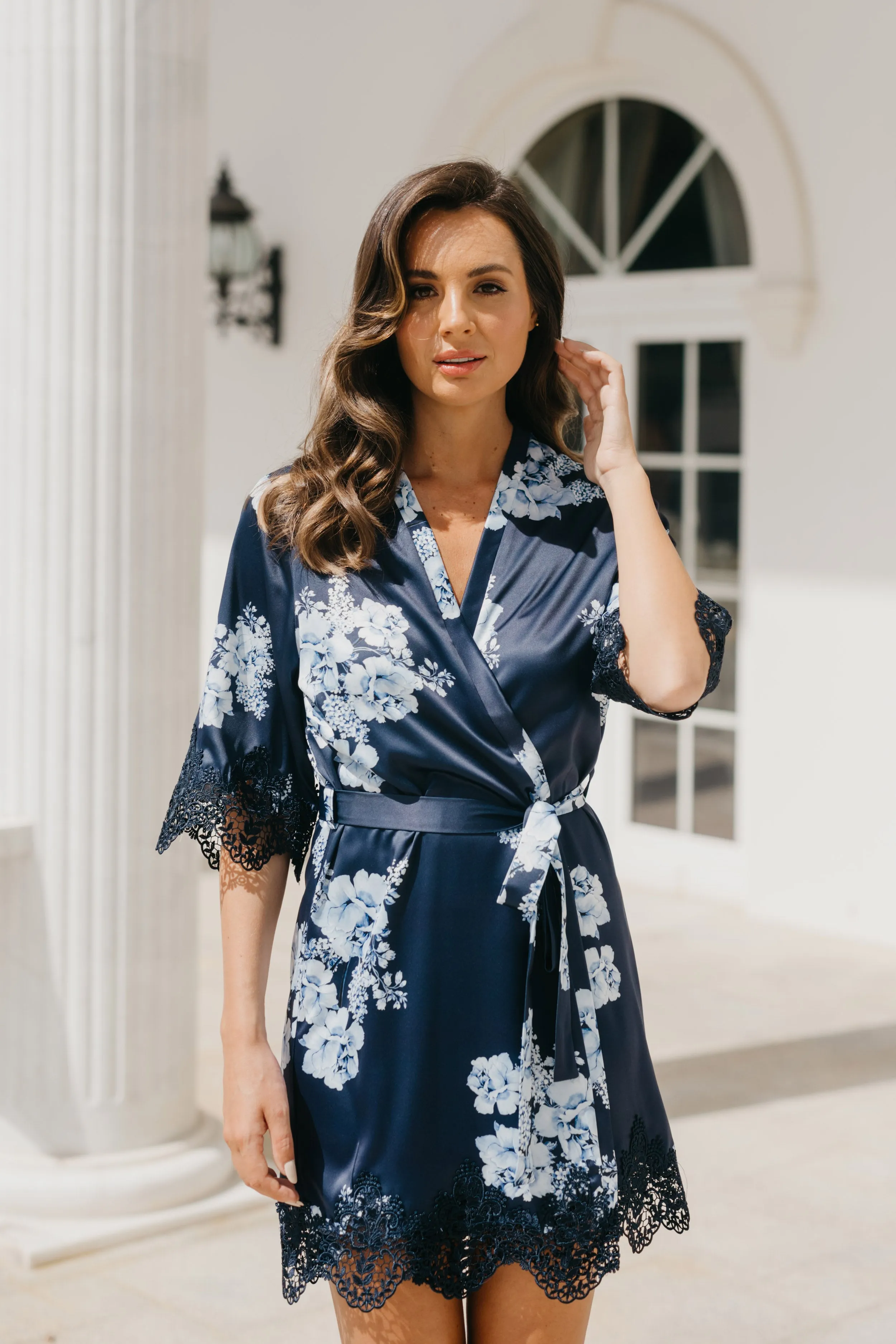 Ivana Bleu De Fleur Printed Robe