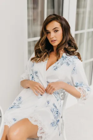 Ivana Bleu De Fleur Printed Robe