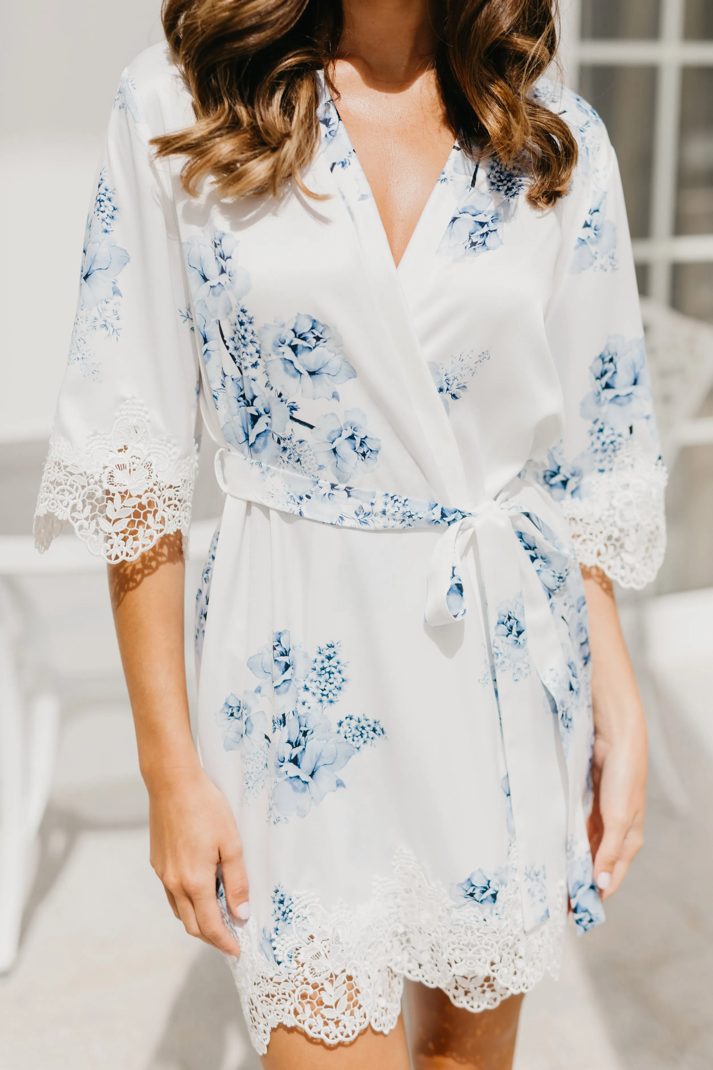 Ivana Bleu De Fleur Printed Robe