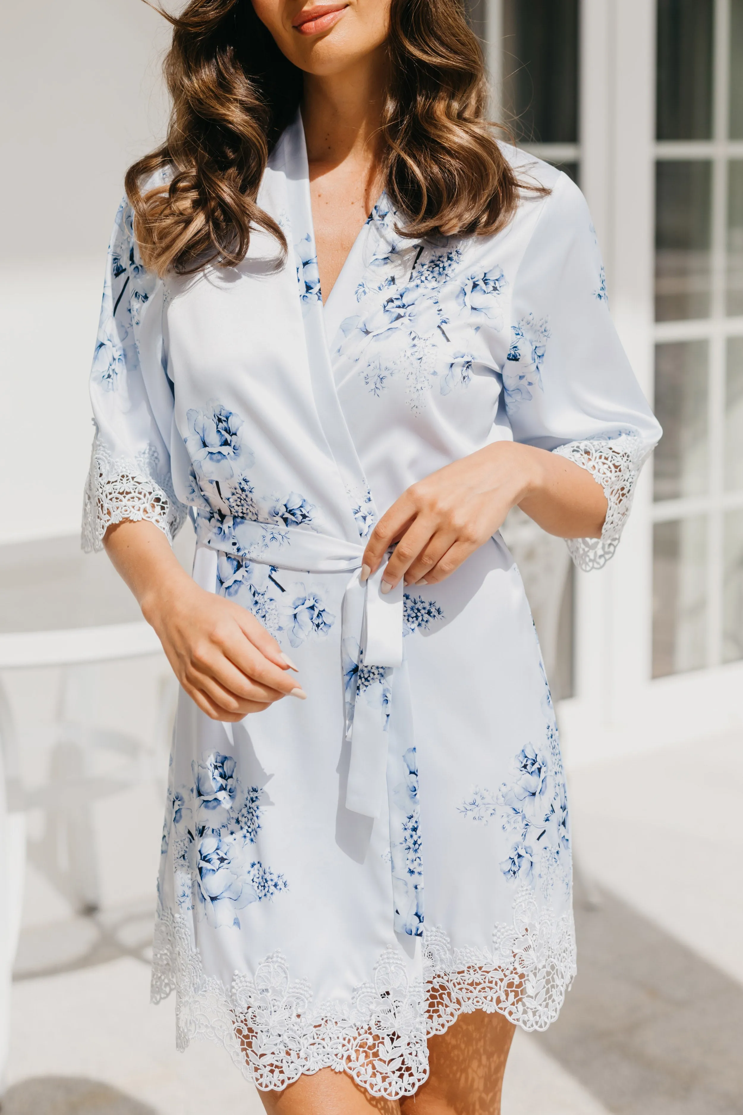 Ivana Bleu De Fleur Printed Robe
