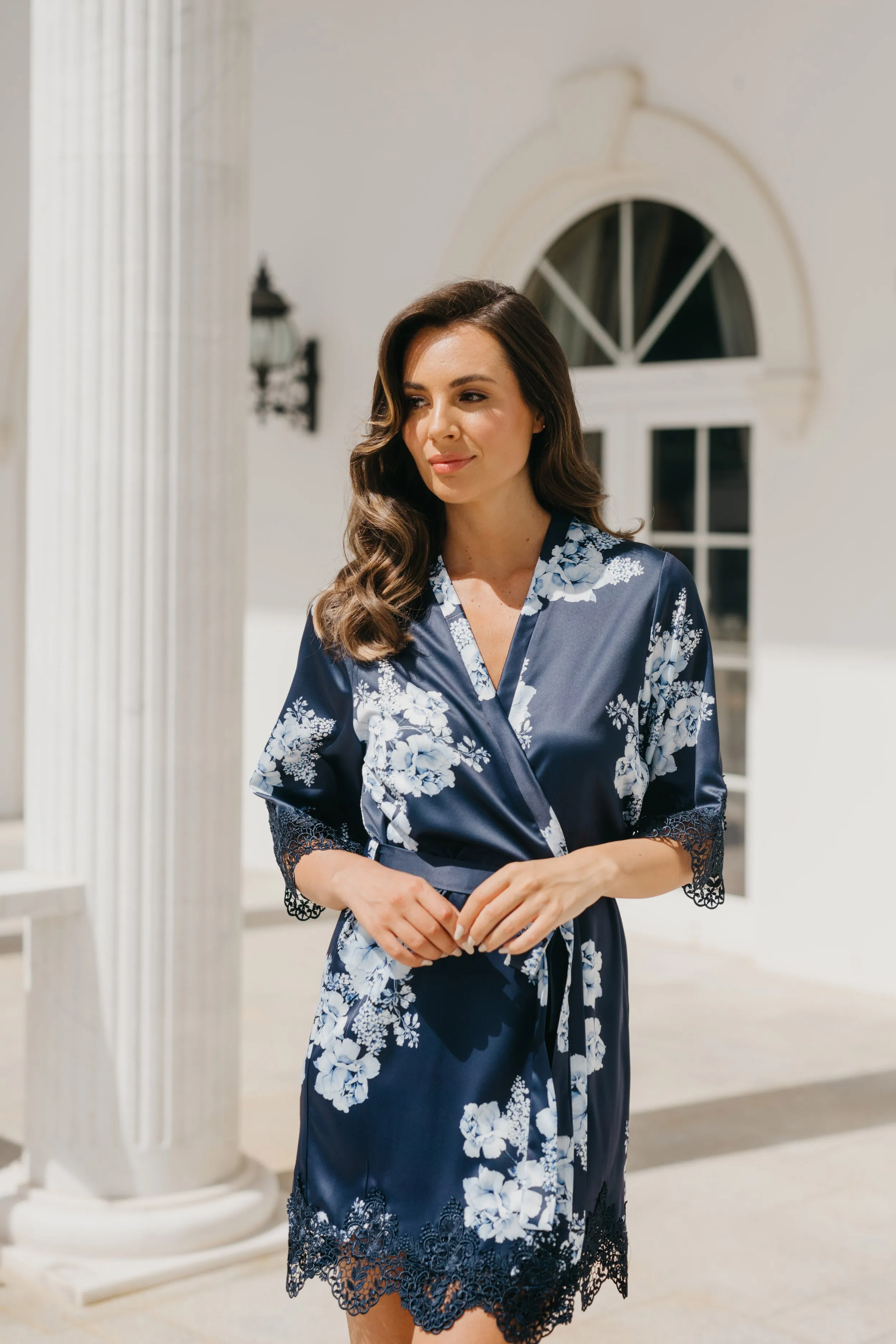 Ivana Bleu De Fleur Printed Robe
