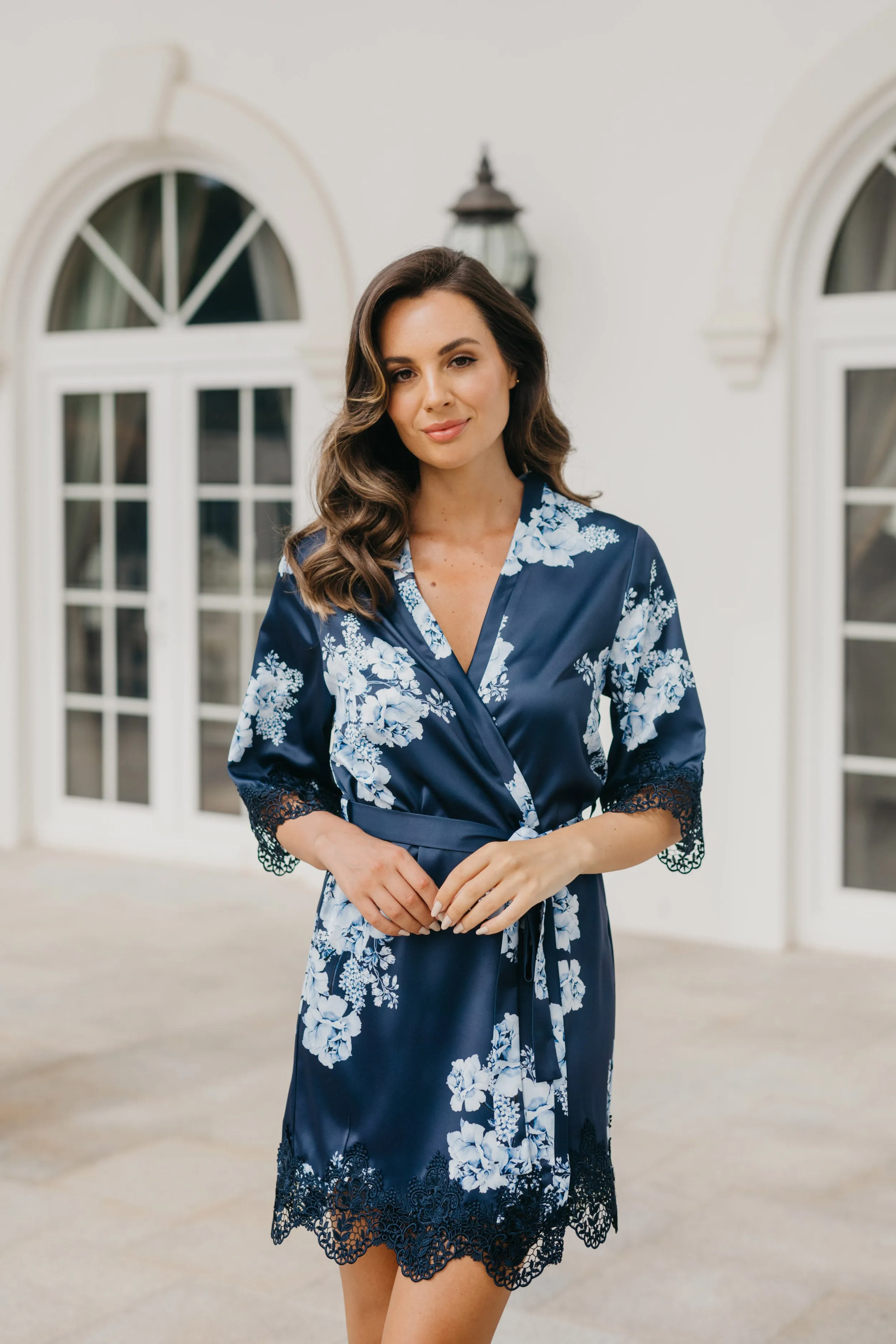 Ivana Bleu De Fleur Printed Robe