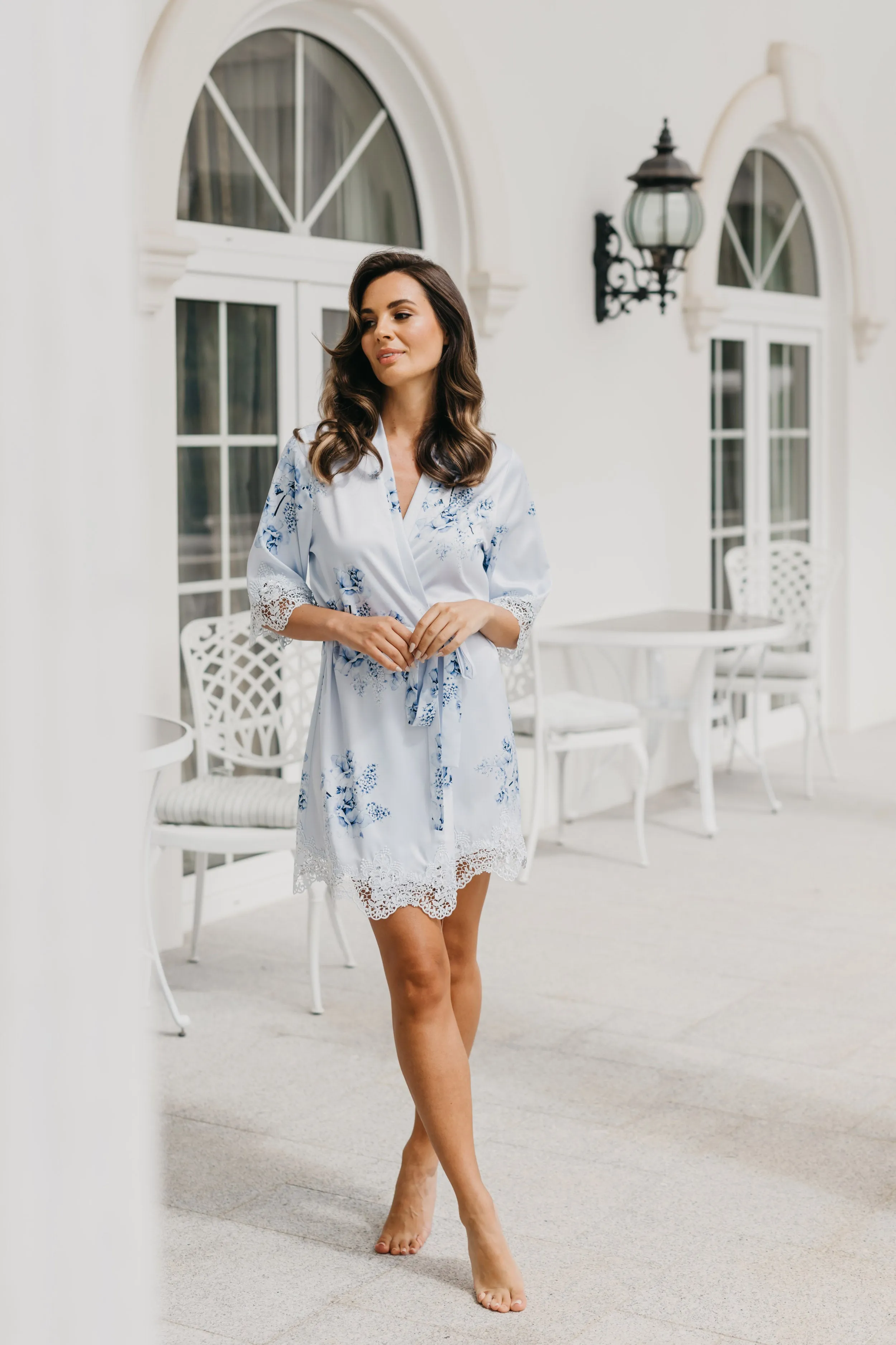 Ivana Bleu De Fleur Printed Robe