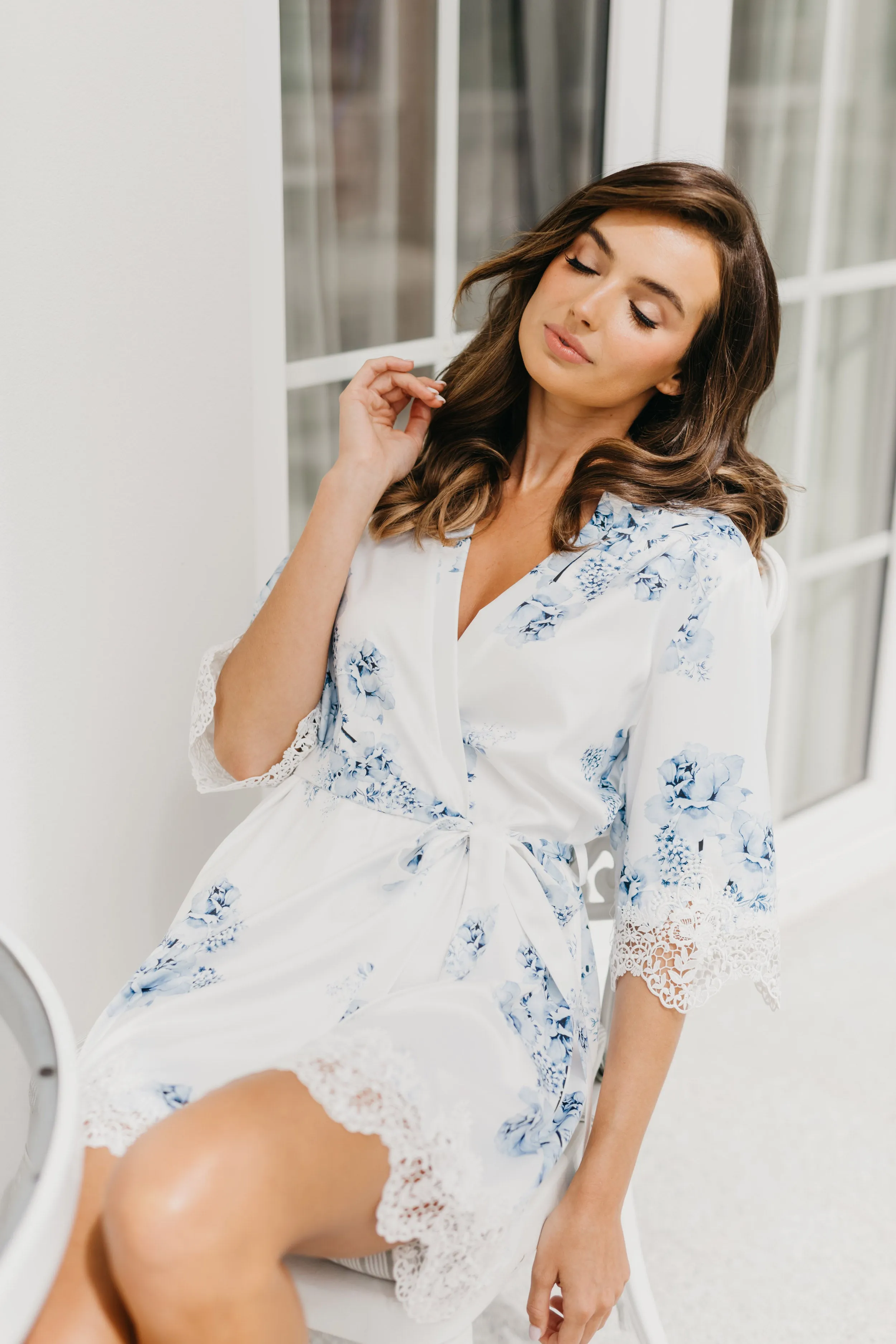 Ivana Bleu De Fleur Printed Robe