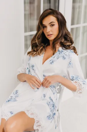 Ivana Bleu De Fleur Printed Robe