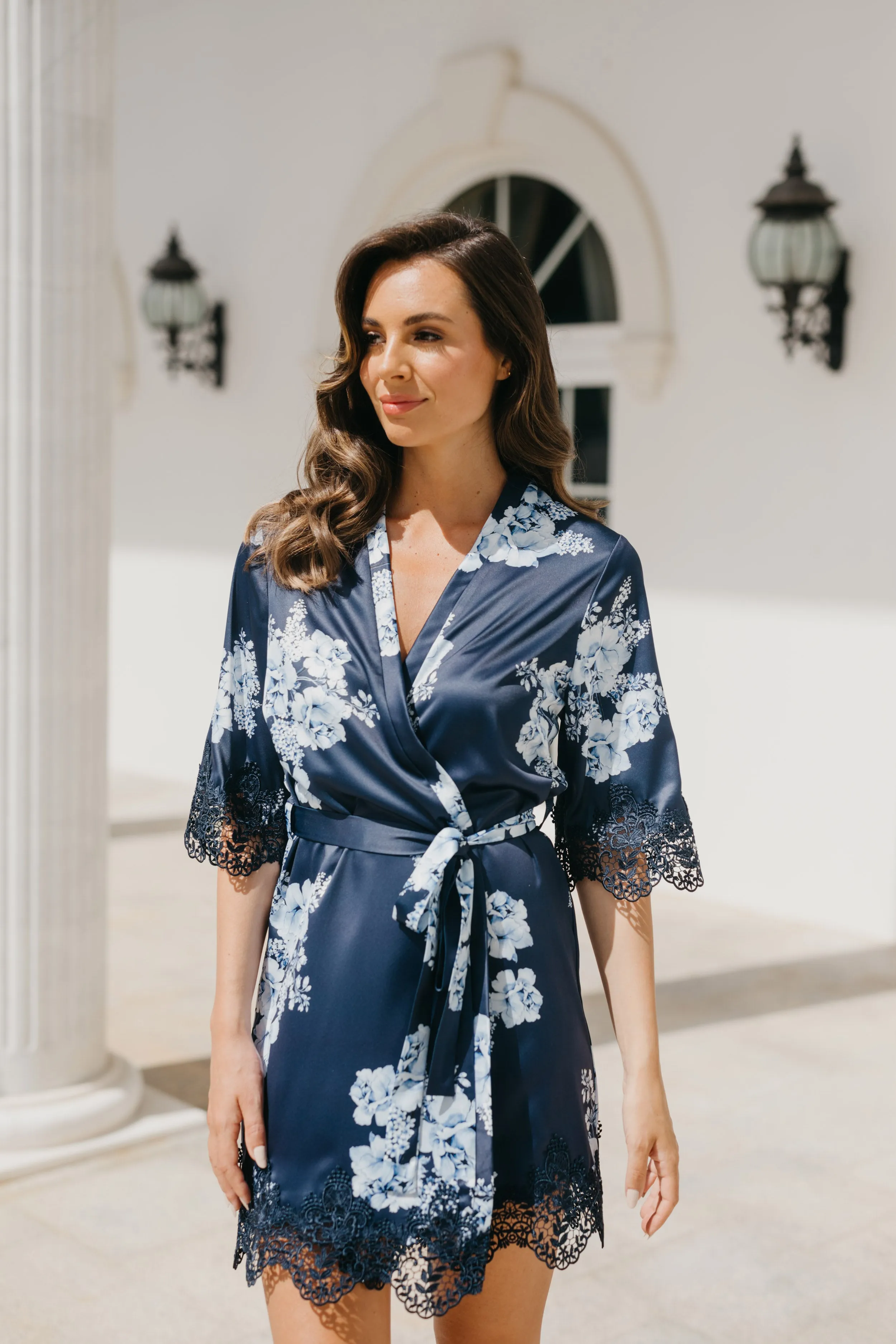 Ivana Bleu De Fleur Printed Robe